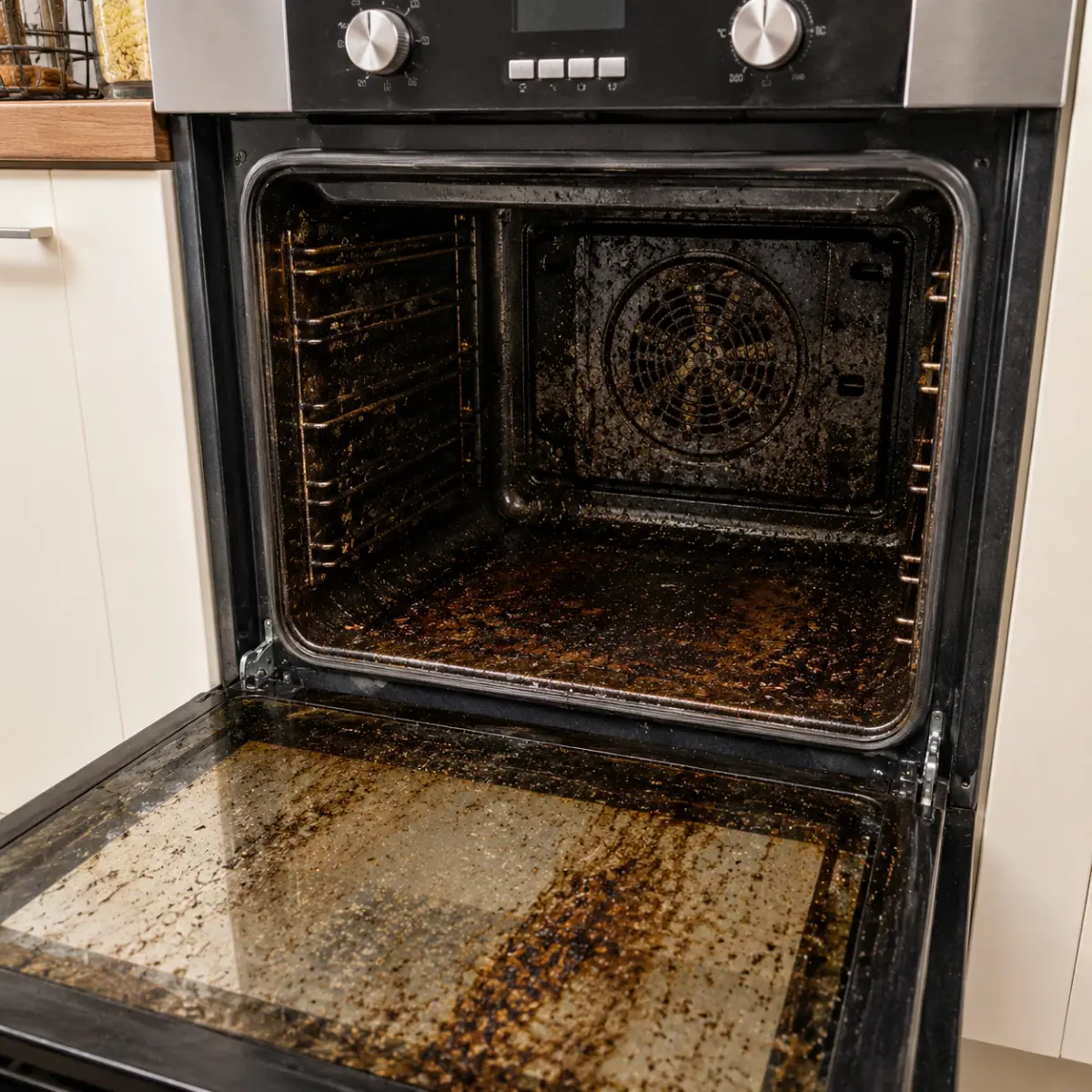 Professionally cleaned oven and kitchen surfaces in a Birmingham home